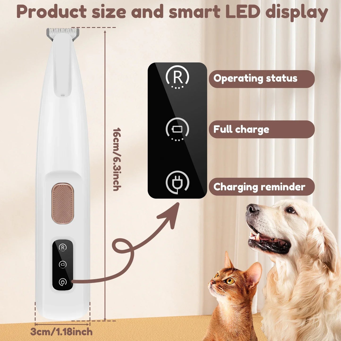 Waterproof Dog Paw Trimmer with LED Display