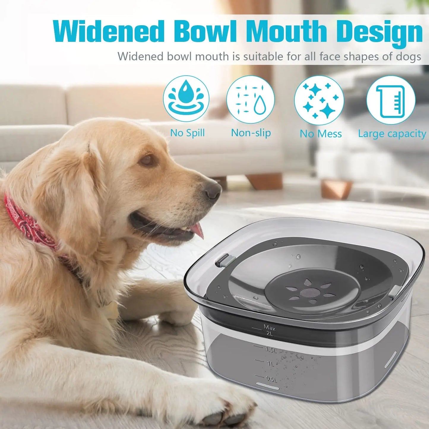 No Spill 2L Dog Water Bowl Large Capacity Spill Proof